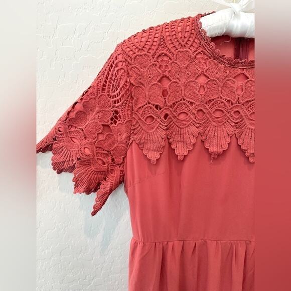 ROOLEE | Fiona Rust Red Crochet Lace Maxi Dress Boho Modest Style | Large - Picture 4 of 8